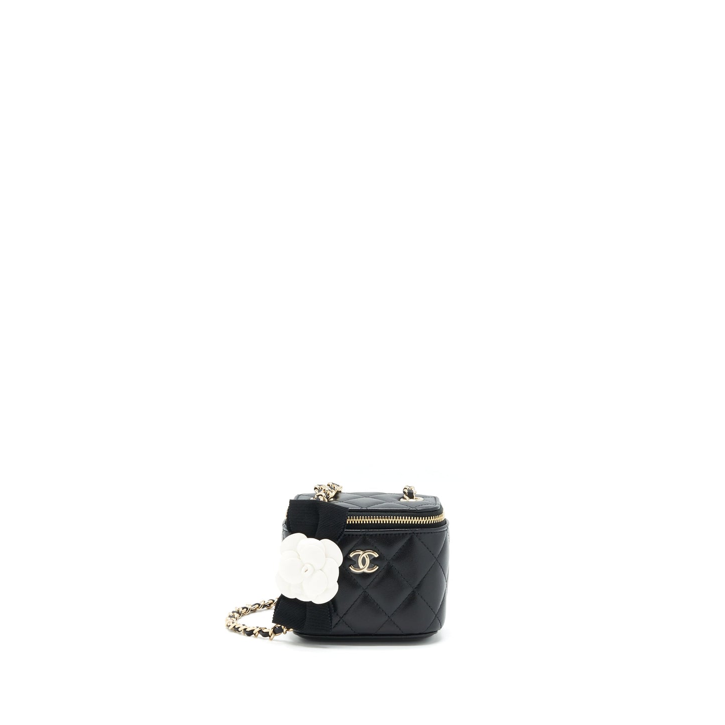 Chanel Mini Vanity With Camellia Chain Lambskin Black L