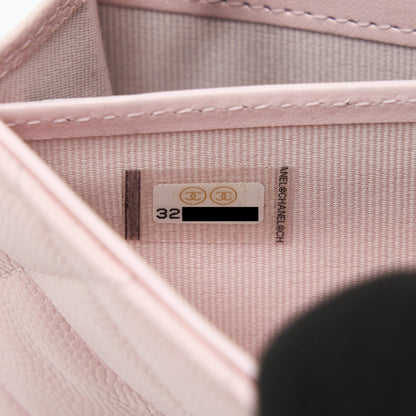 Chanel 22S detailed logo flap long wallet caviar light pink with L