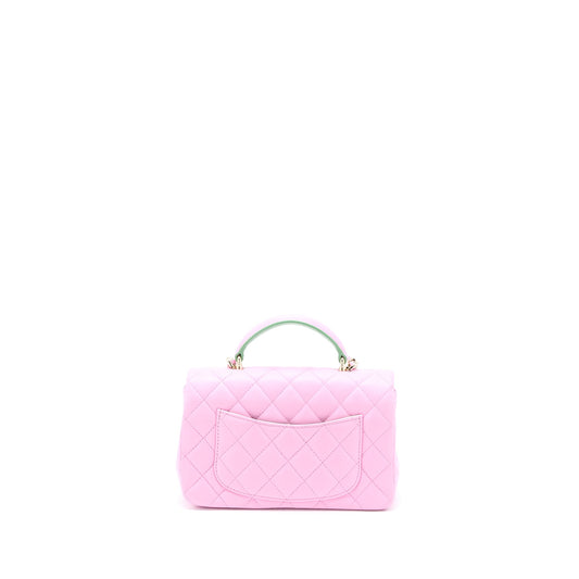 Chanel Top Handle Mini Rectangular Lambskin Pink/Light Green L (Microchip)