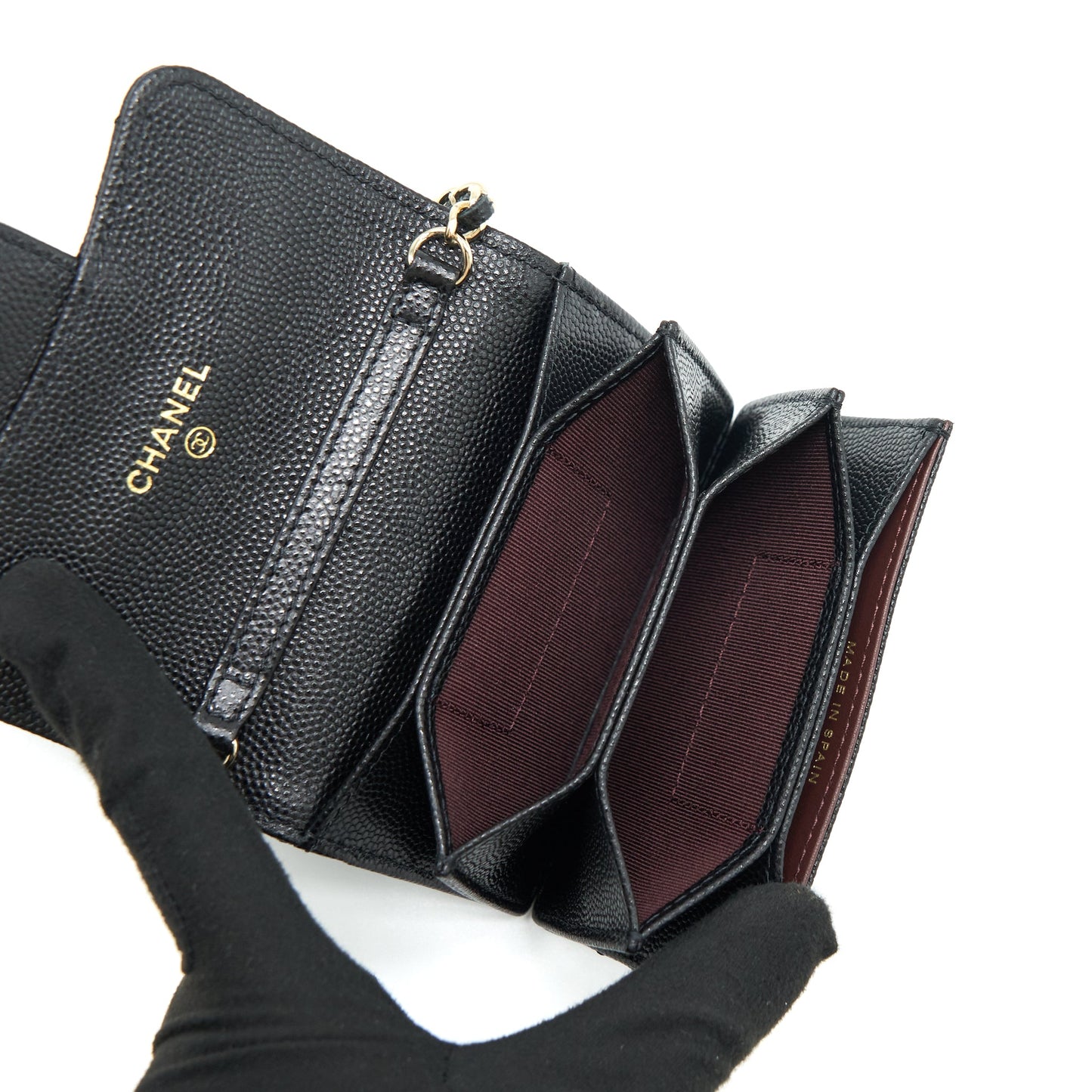 Chanel Card Holder On Chain Caviar Black L