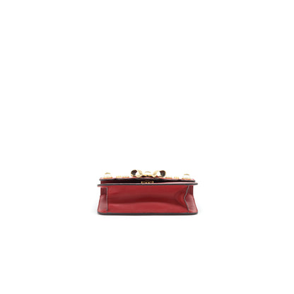 Gucci Bow and Pearl Leather Chain Shoulder Bag Red