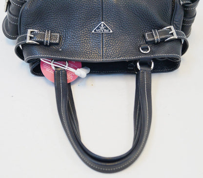 Prada Vitello Daino Black Calfskin Leather Shoulder Bag