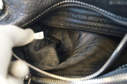 Prada Vitello Daino Black Calfskin Leather Shoulder Bag