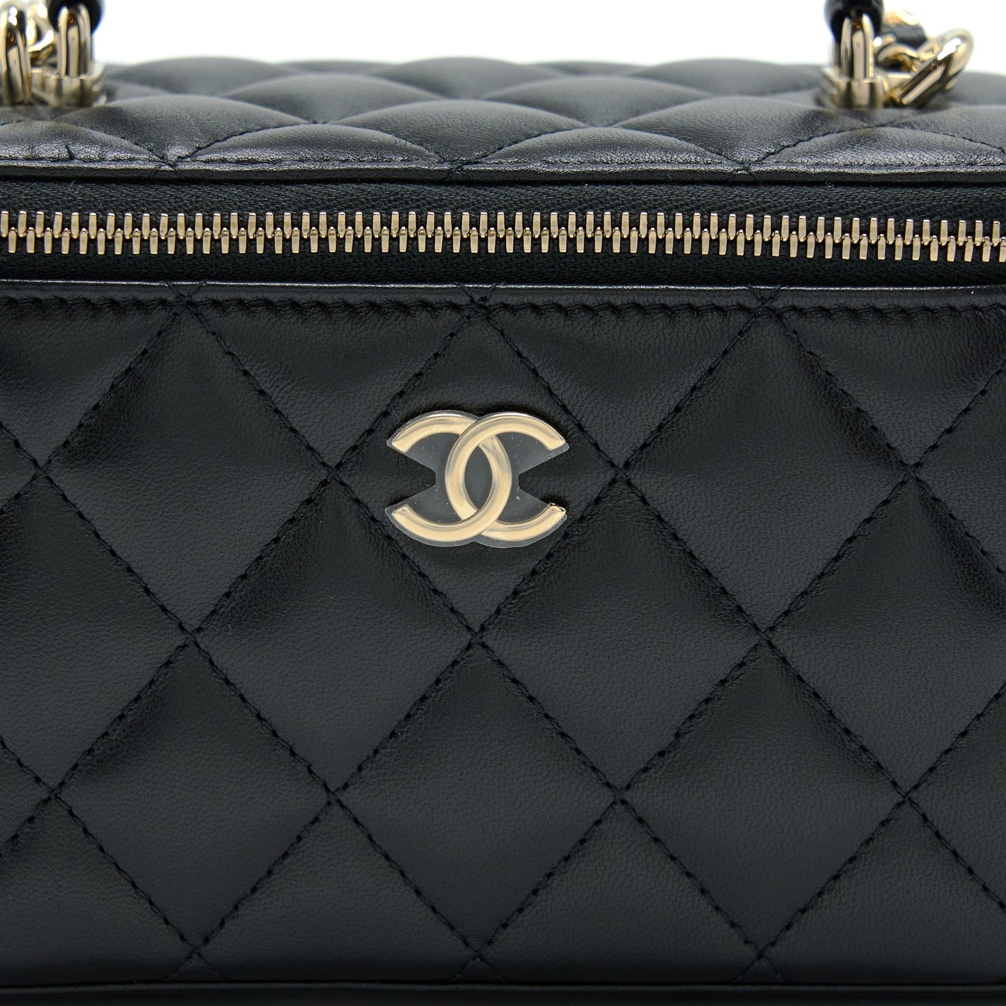Chanel 22A Top Handle Long Vanity With Chain Lambskin Black L (New Version)