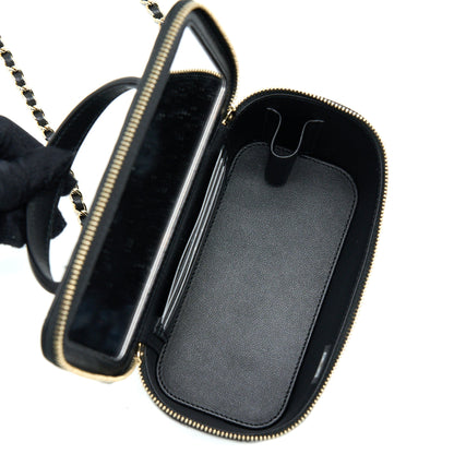 Chanel 22A Top Handle Long Vanity With Chain Lambskin Black L (New Version)