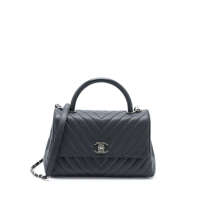 Chanel Medium Coco Handle Chevron Caviar Black