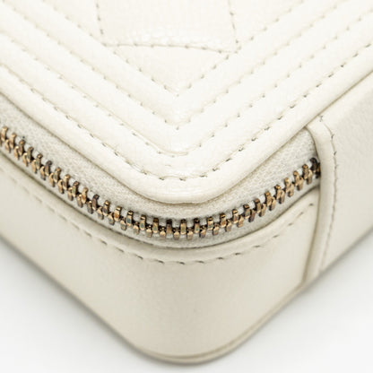 Chanel Boy Chain Clutch Caviar White  (Microchip)