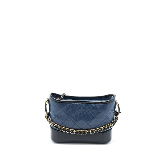 Chanel Small Gabrielle Hobo Bag Aged Calfskin Navy/Black Multicolour Hardware