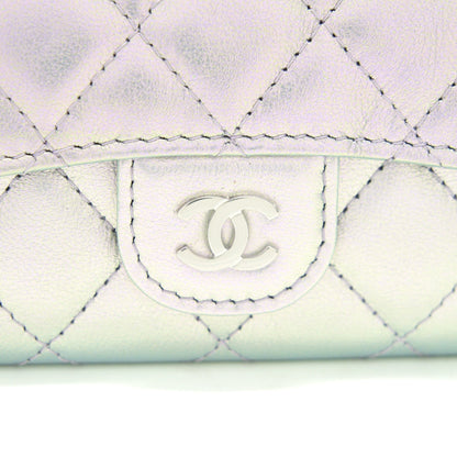 Chanel 21K Iridescent Grey Flap Card Holder