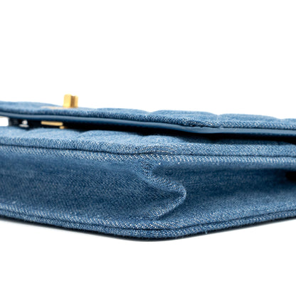 Chanel pearl crush wallet on chain denim blue  (microchip)