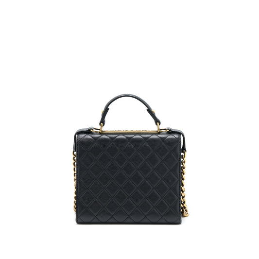 Chanel Rita Top Handle Flap Bag Grained Goatskin Black Brushed