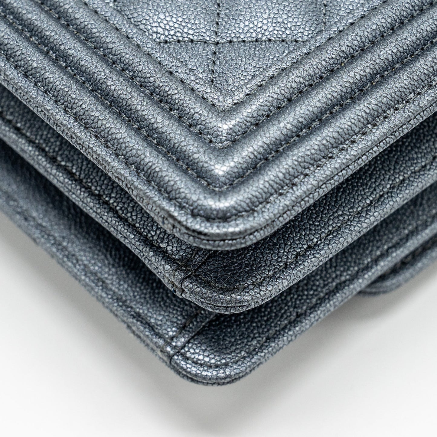 Chanel North South Boy Bag caviar metallic grey