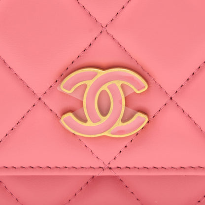Chanel 22P Seasonal Mini Square Wallet On Chain Lambskin Pink