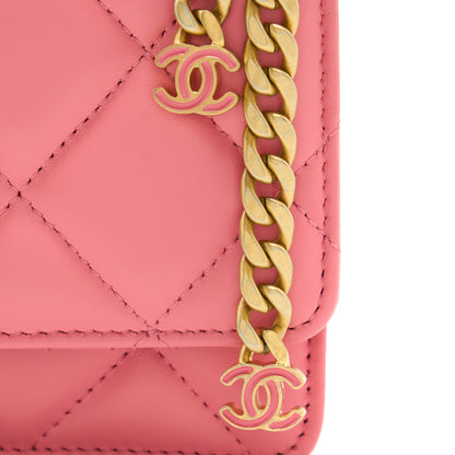 Chanel 22P Seasonal Mini Square Wallet On Chain Lambskin Pink