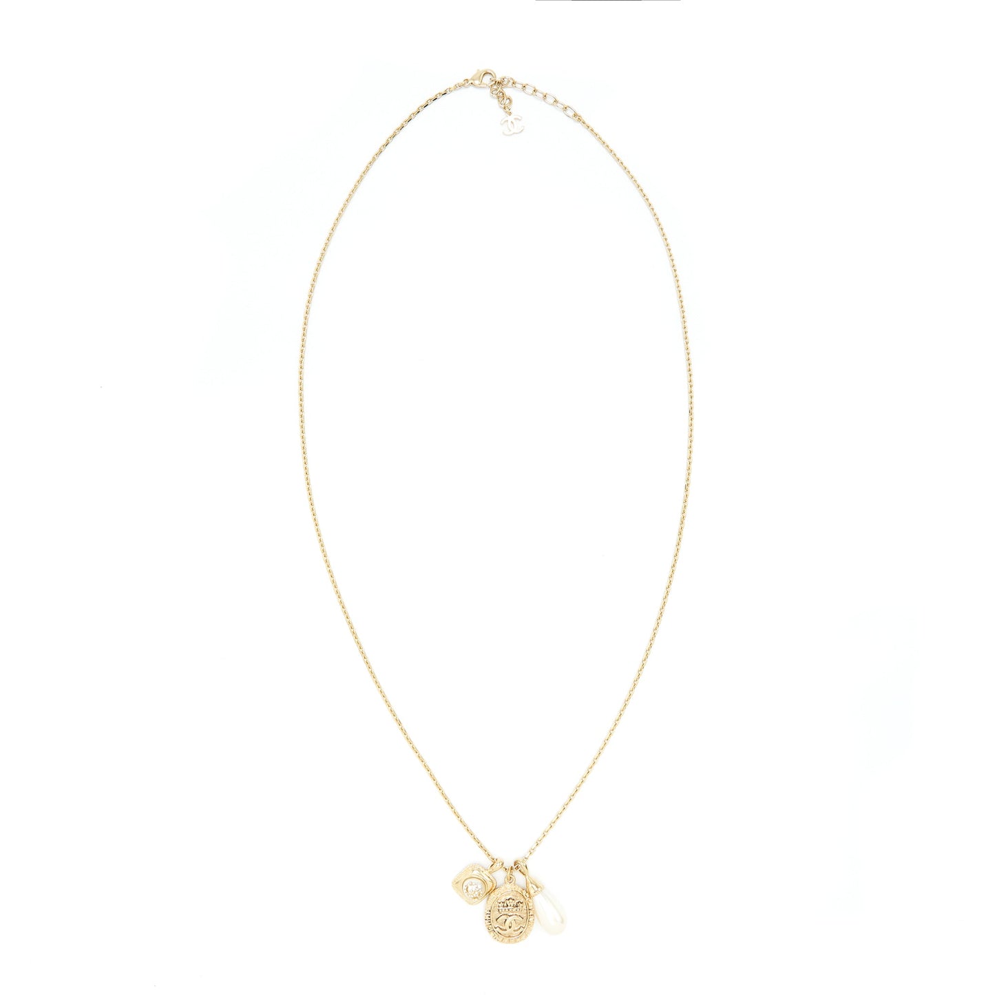 Chanel 21A metal plate and crystal necklace brushed L
