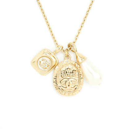 Chanel 21A metal plate and crystal necklace brushed L