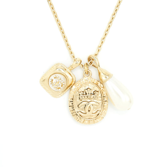 Chanel 21A metal plate and crystal necklace brushed L