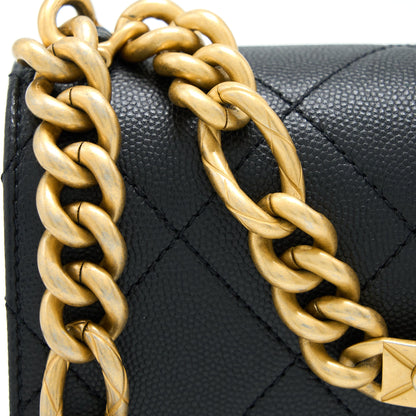 Chanel Detail Chain Flap Bag Grained Calfskin Black  (Microchip)