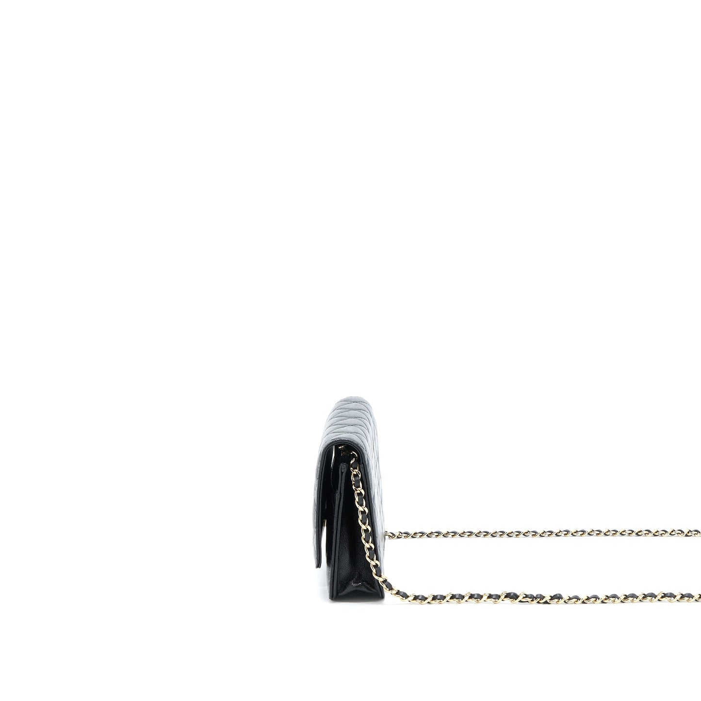 Chanel 22B Detail CC Logo Wallet On Chain Caviar Black L (Microchip)