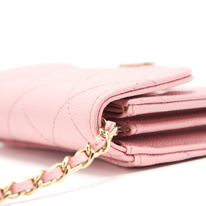 Chanel Card Holder On Chain Caviar Pink L