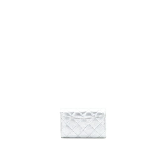 Chanel Quilted Classic Flap Card Holder Lambskin Silver