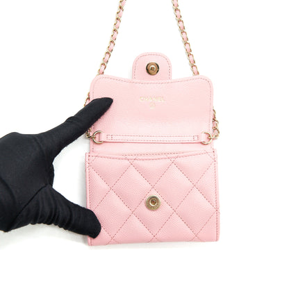 Chanel Card Holder On Chain Caviar Pink L