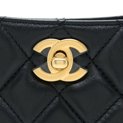 Chanel 22B Pearl Crush Hobo Bag Lambskin Black With  (Microchip)