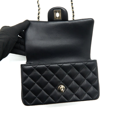 Chanel 22P Top Handle Mini Rectangular Flap Bag Lambskin Black L