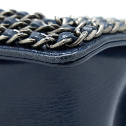 Chanel Medium Boy Bag Limited Edition with Chain Edge Aged Calfskin Navy Ruthenium Hardware