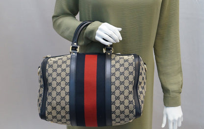 GUCCI Vintage Web Medium Original GG Boston Bag with Signature Web