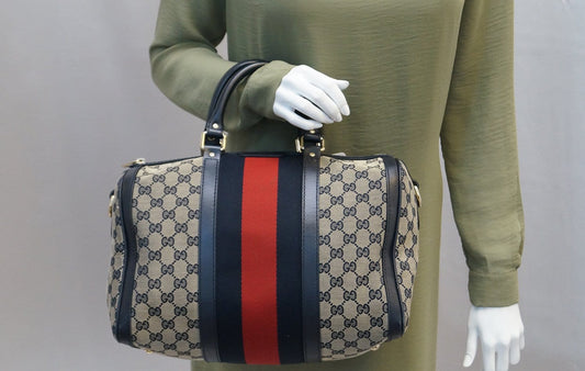 GUCCI Vintage Web Medium Original GG Boston Bag with Signature Web