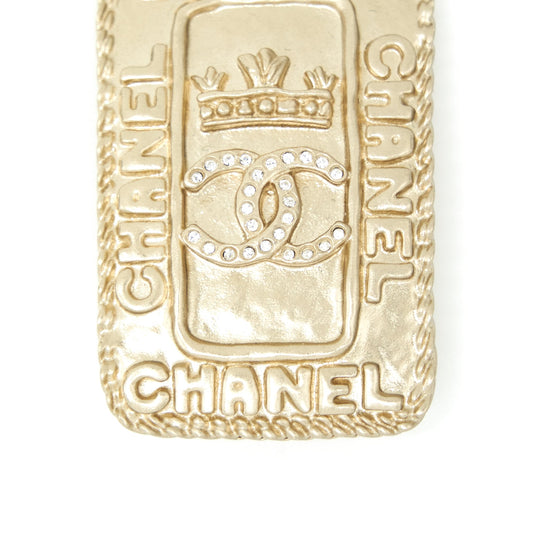 Chanel CC logo and crown metal plate brooch brushed L