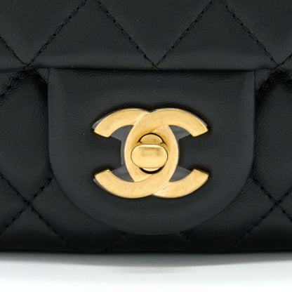 Chanel Pearl Crush Mini Square Flap Bag Lambskin Black  (Microchip)