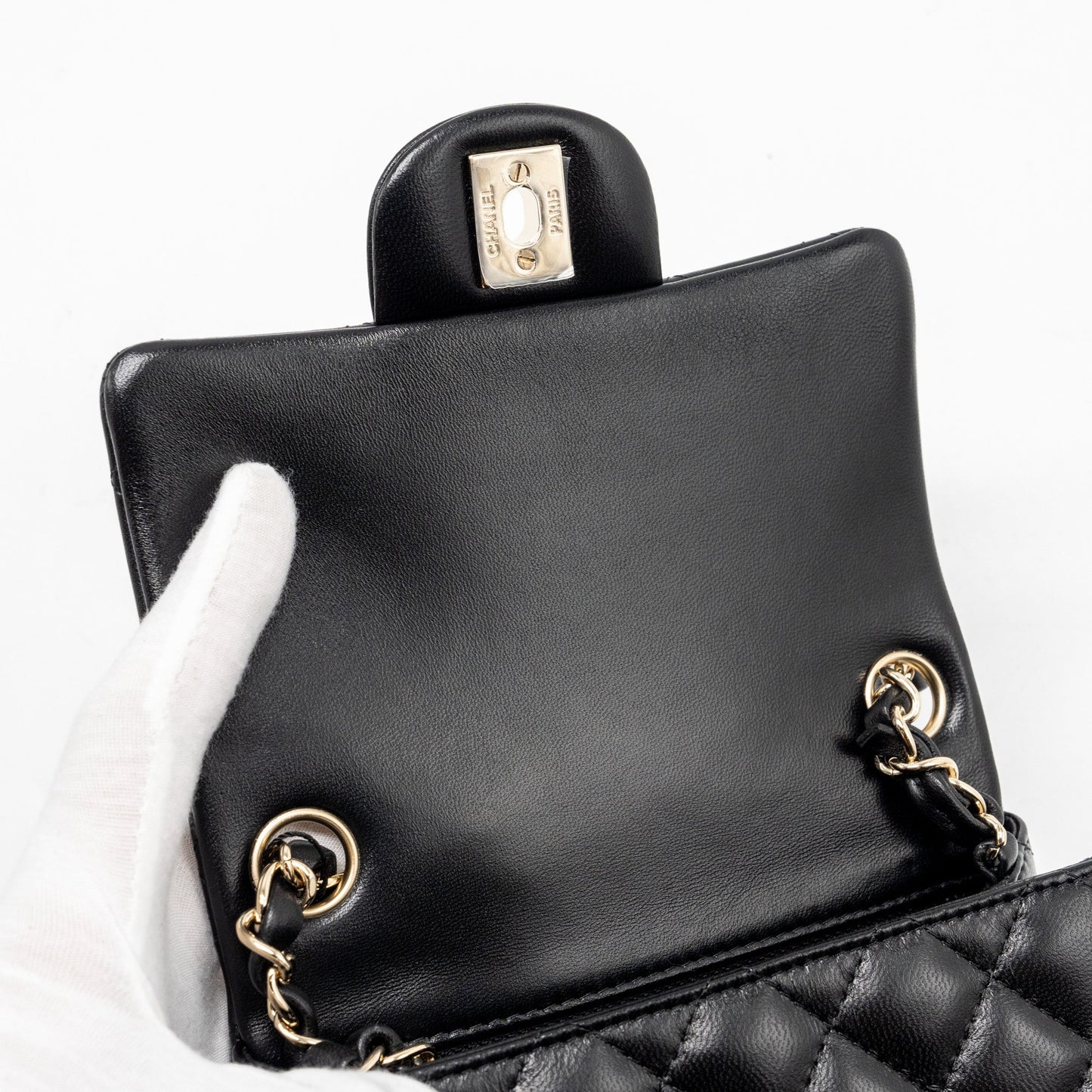 Chanel mini square flap bag lambskin black L (microchip)