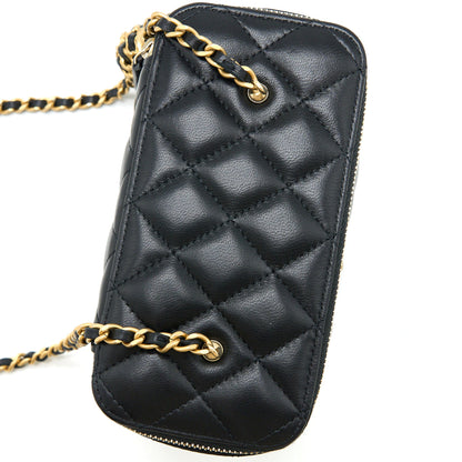 Chanel Pearl Crush Long Vanity Lambskin Black Brushed