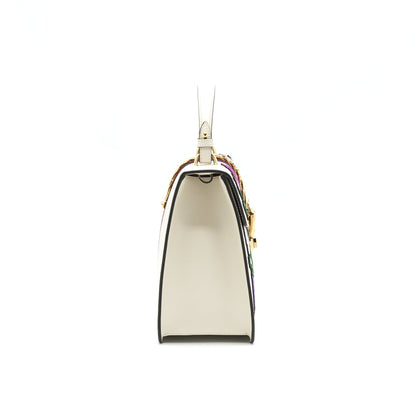 Gucci Sylvie Top Handle Embroidered Medium Tote Bag White