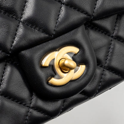 Chanel pearl crush mini square flap bag lambskin black  (microchip)