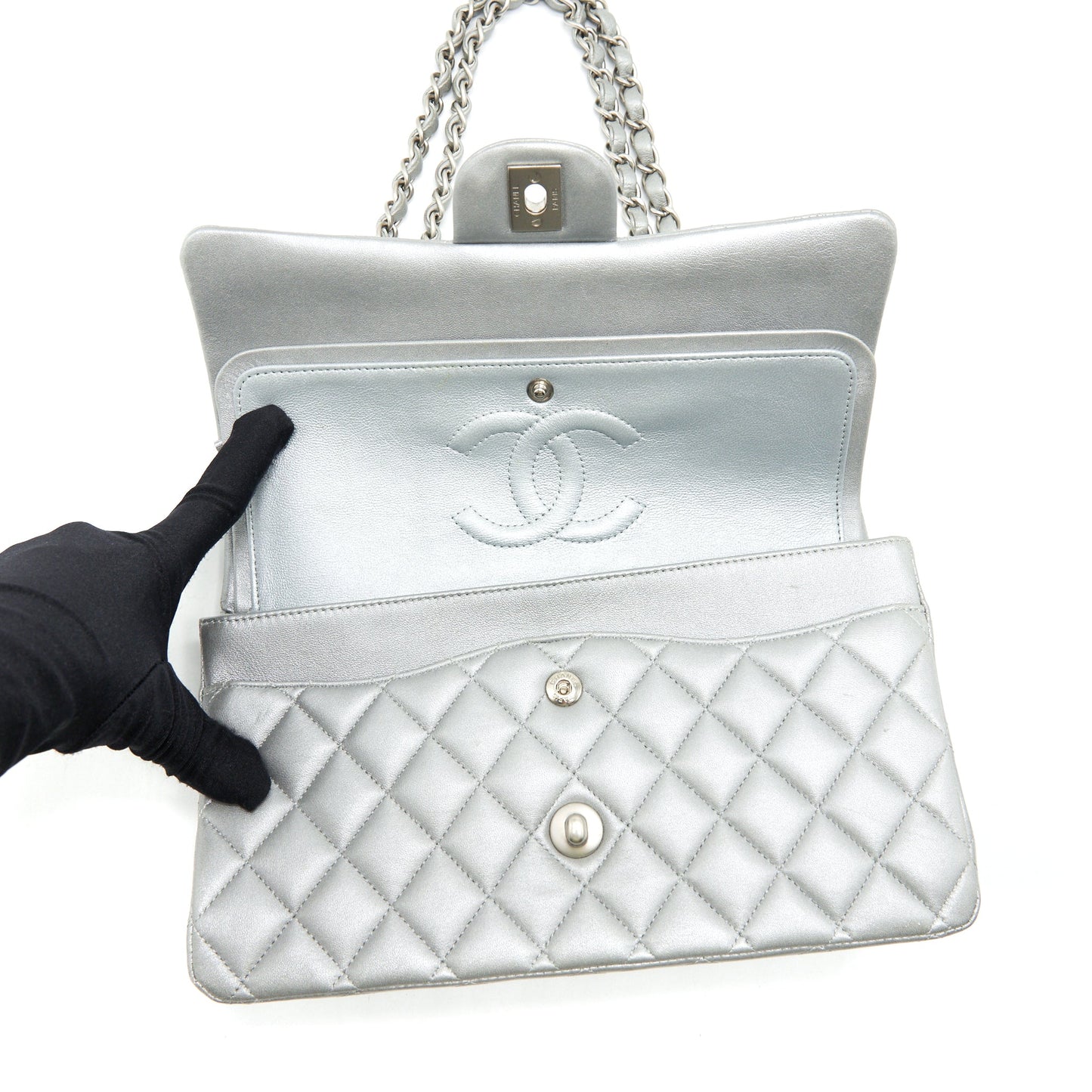 Chanel Medium Classic Flap Bag Silver Grey