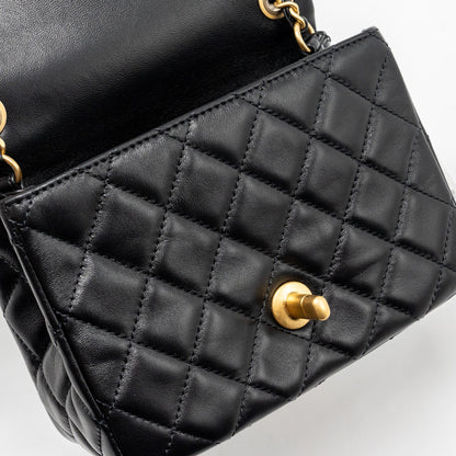 Chanel pearl crush mini square flap bag lambskin black  (microchip)