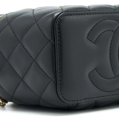 Chanel 22k Leather Chain Top Handle Long Vanity Case Lambskin Black Brushed