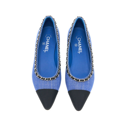 Chanel Size 39 Flat Shoes Denim Blue/Black