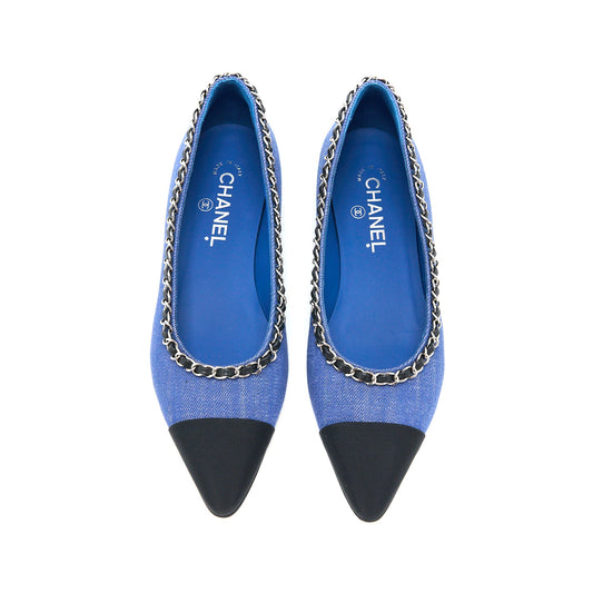 Chanel Size 39 Flat Shoes Denim Blue/Black