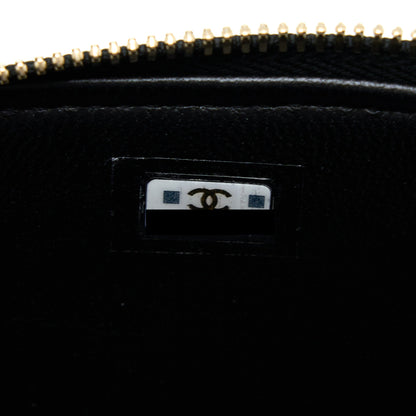Chanel 22k Leather Chain Top Handle Long Vanity Case Lambskin Black Brushed
