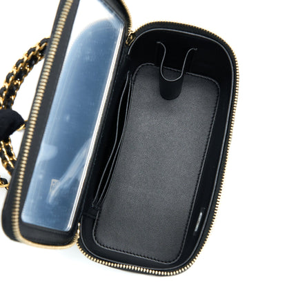 Chanel 22k Leather Chain Top Handle Long Vanity Case Lambskin Black Brushed
