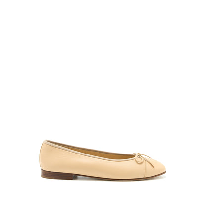 Chanel Size 38.5 Ballerina Flat Shoes Lambskin Beige