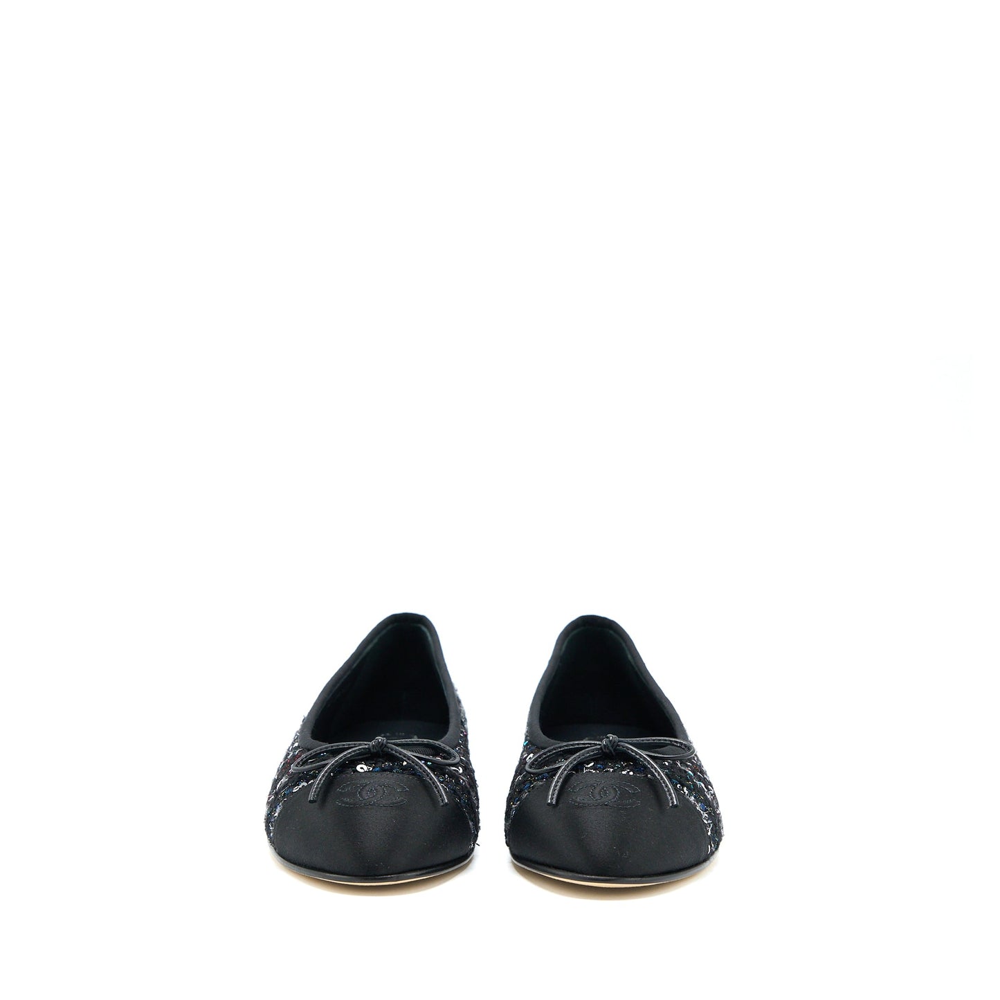 Chanel Size 39 Ballerina Flat Shoes Tweed/Satin Black/Multicolour