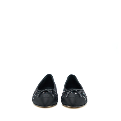 Chanel Size 39 Ballerina Flat Shoes Tweed/Satin Black/Multicolour
