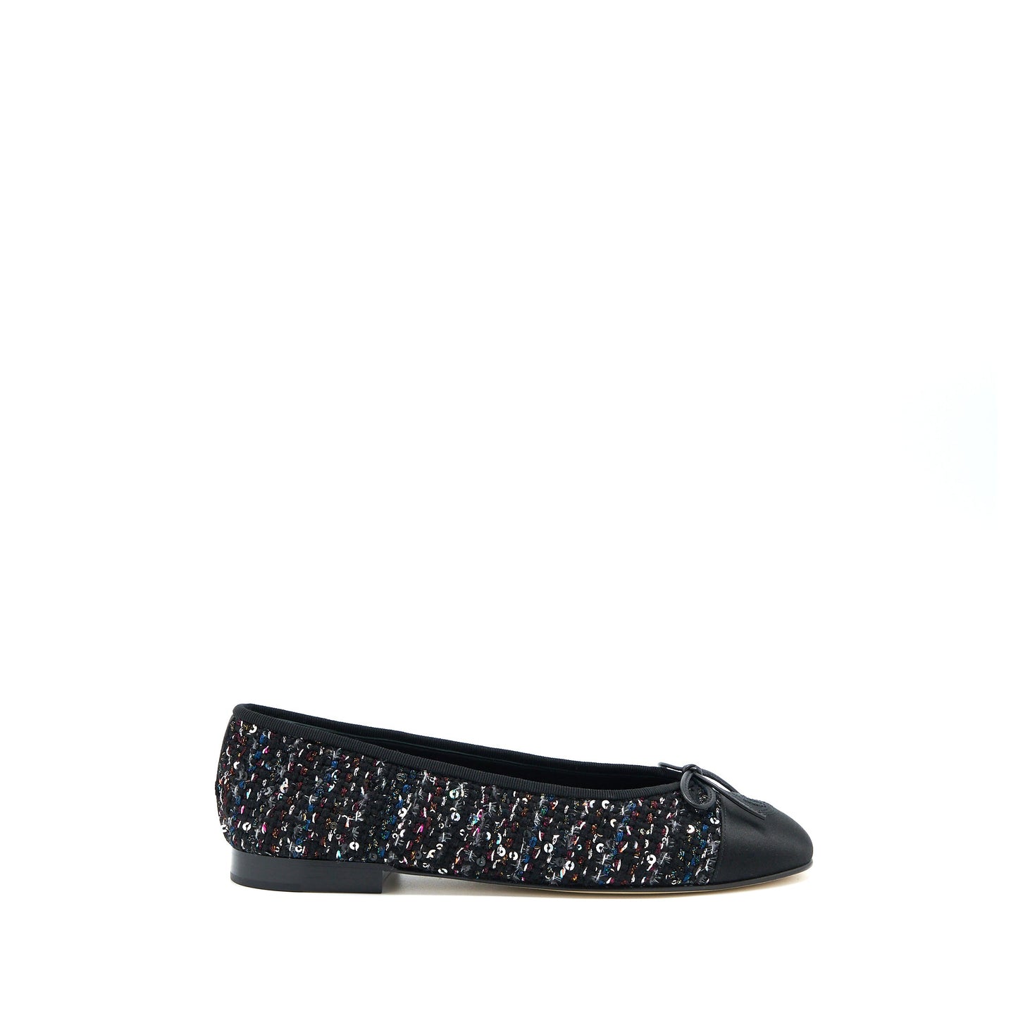 Chanel Size 39 Ballerina Flat Shoes Tweed/Satin Black/Multicolour