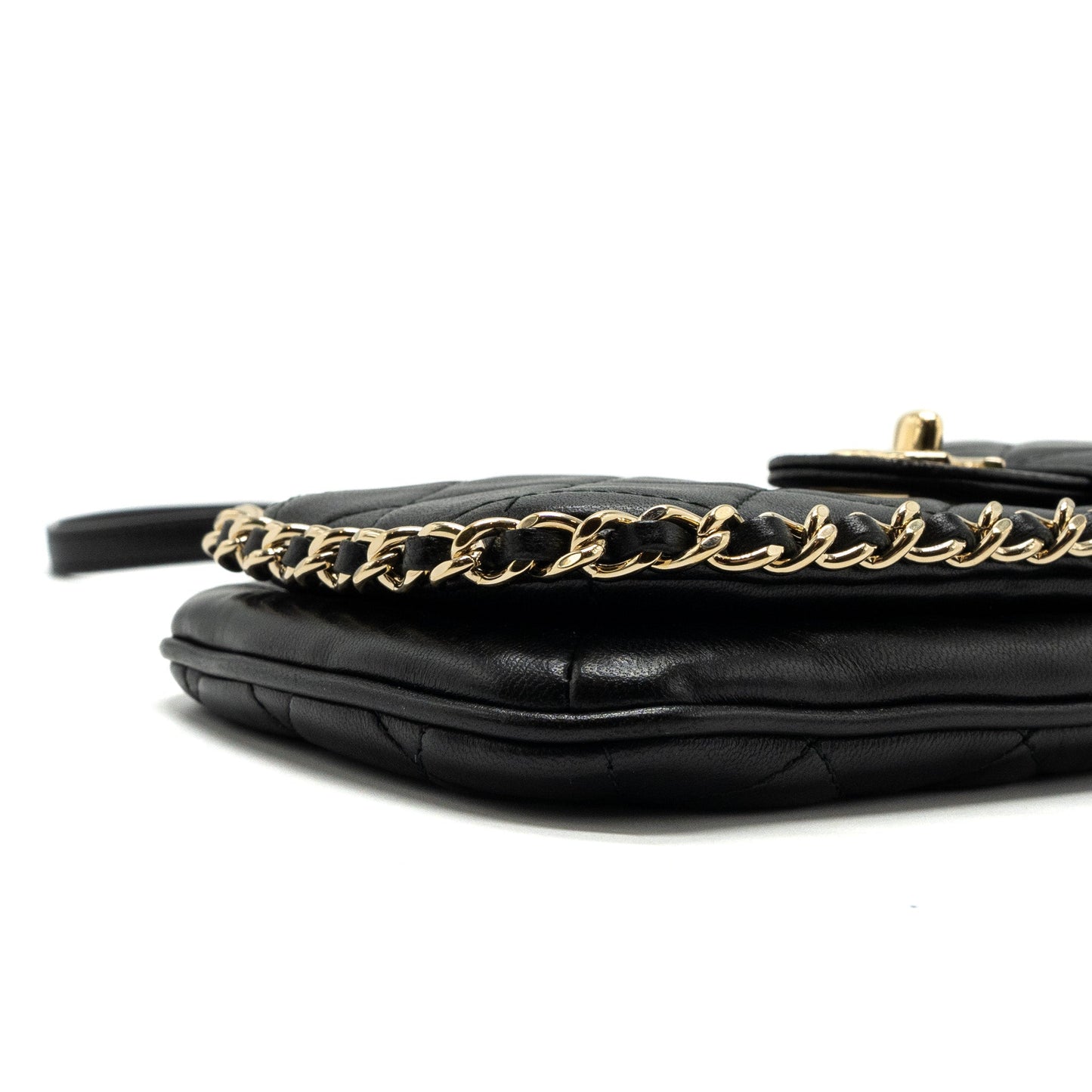 Chanel Phone Holder With Chain Lambskin Black L