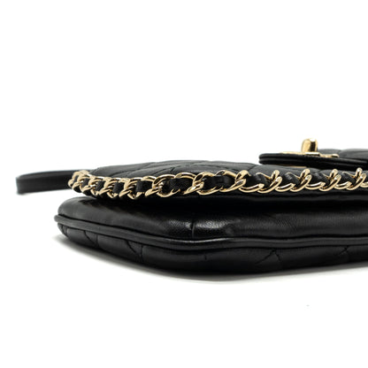 Chanel Phone Holder With Chain Lambskin Black L